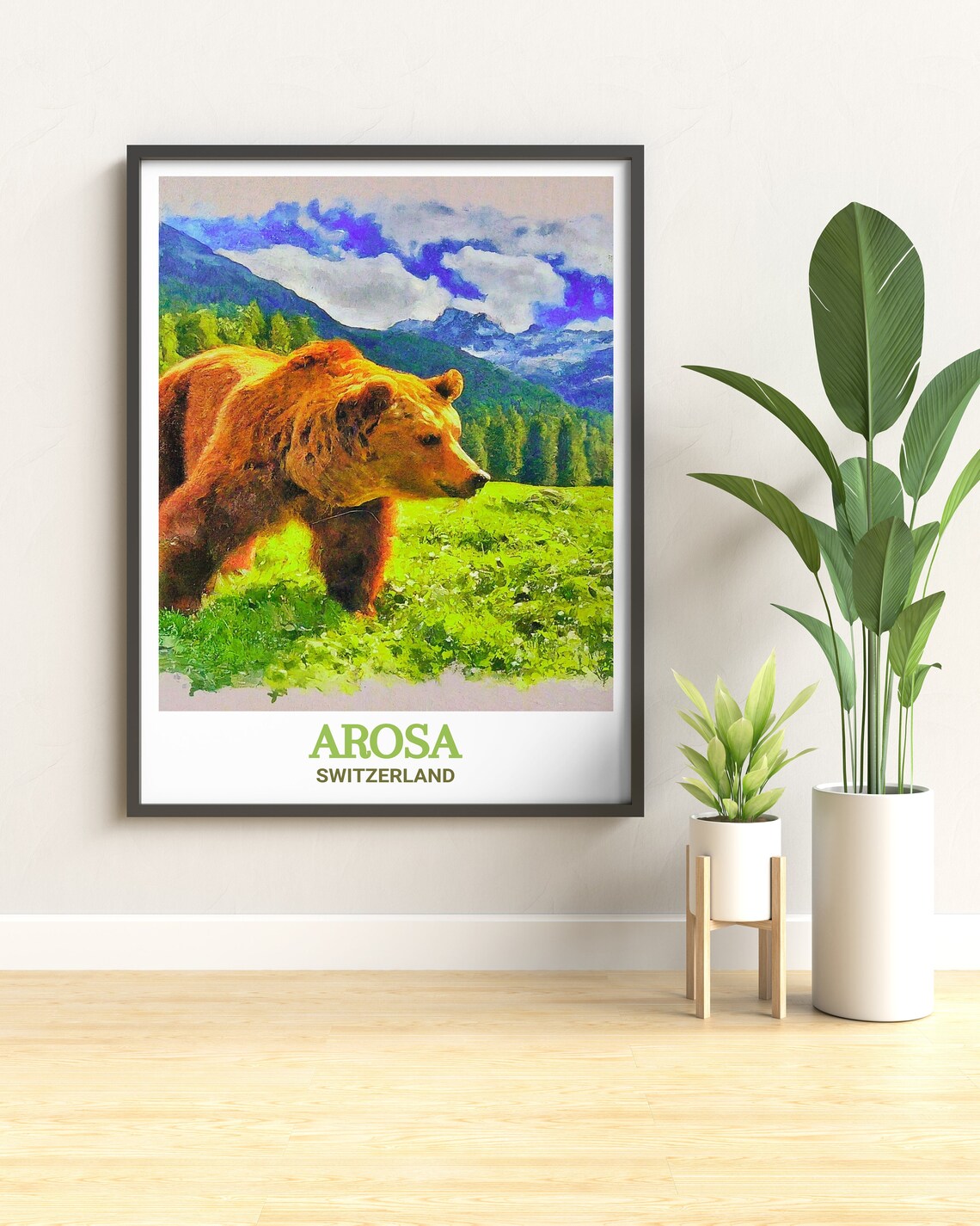Arosa Brown Bear Alpine Meadow Switzerland Wildlife Art Poster - Image 2