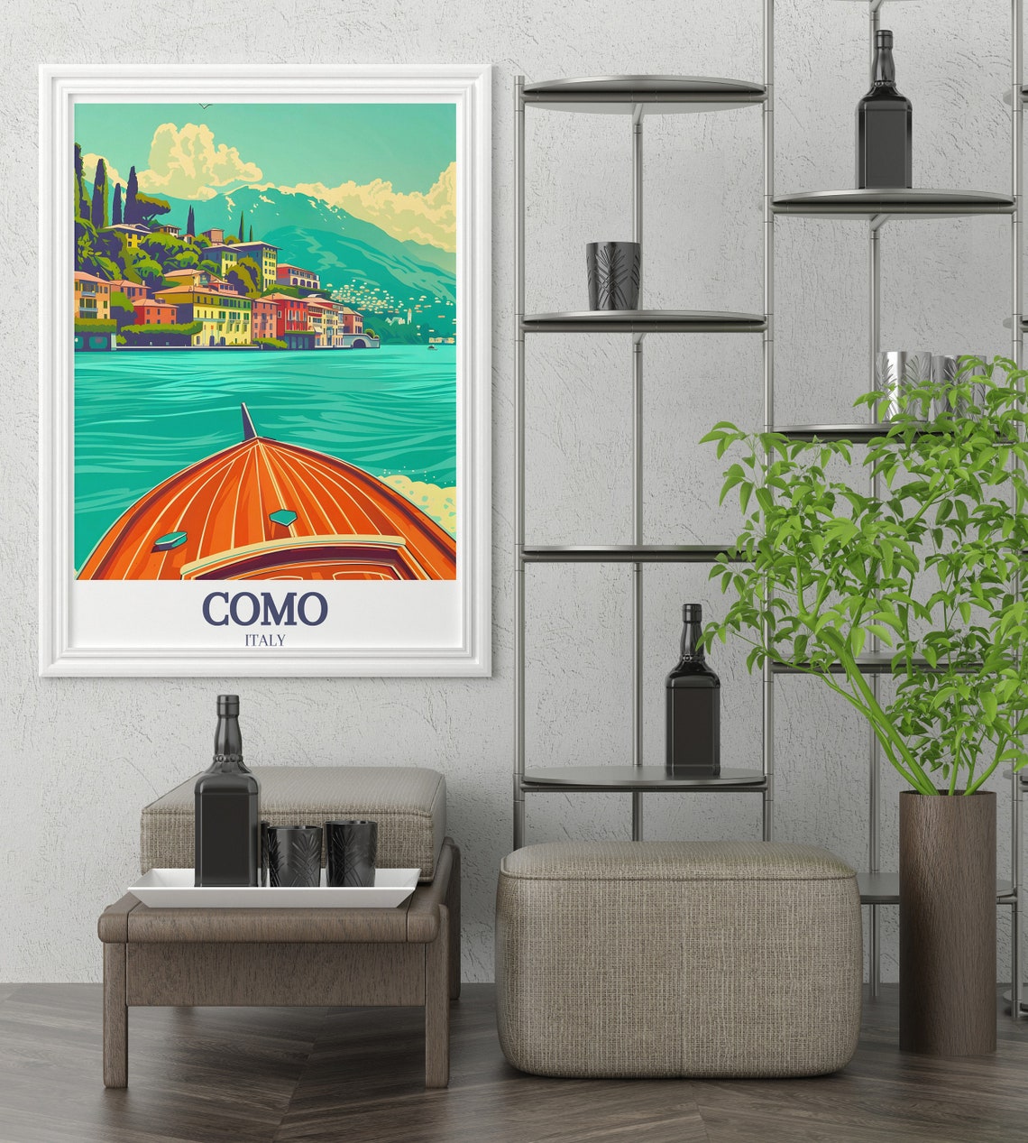 Bellagio Village Lake Como Wooden Boat Waterfront Travel Poster - Image 3