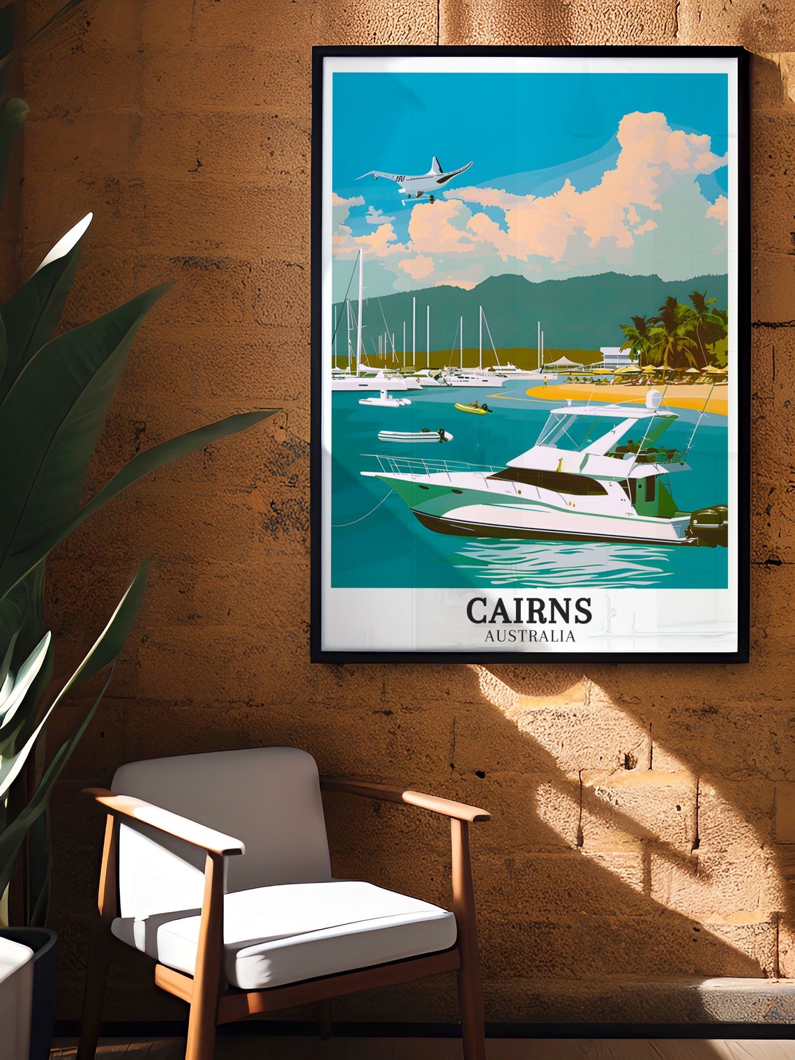 Cairns Australia Bustling Marina Yacht Seaplane Harbor Poster - Image 2