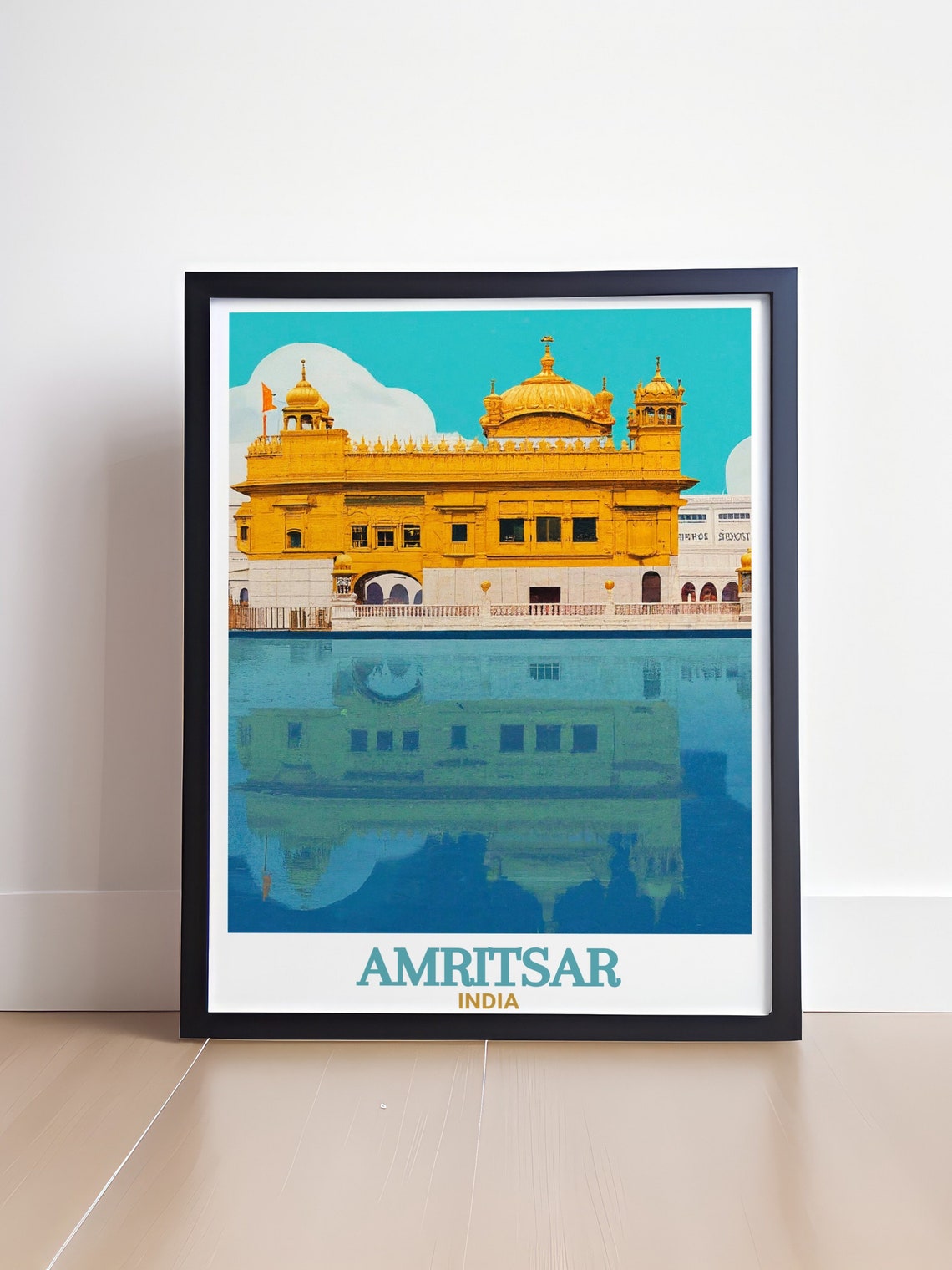 Amritsar India Golden Temple Reflection Vintage Travel Poster - Image 4