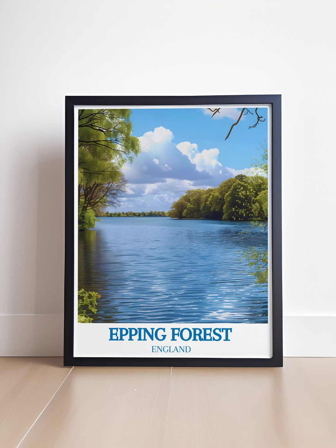 Epping Forest England Tranquil Lake Under Bright Blue Sky Poster - Image 4