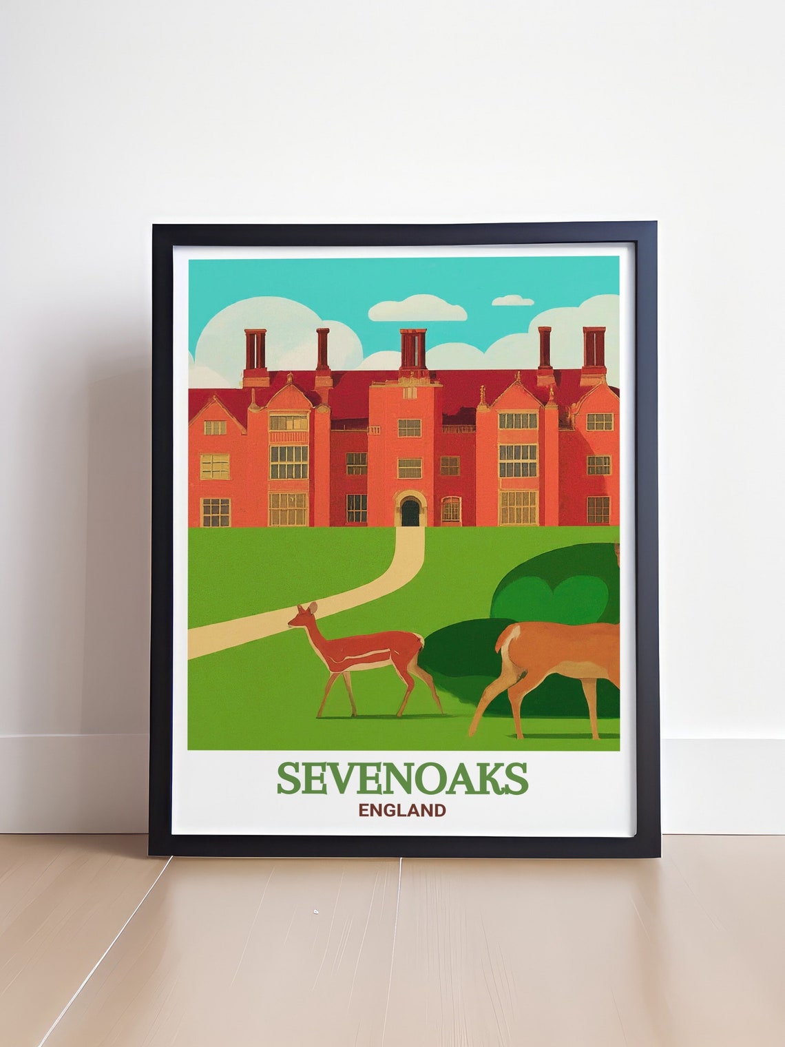 Sevenoaks England Red Brick Manor Deer Knole Park Travel Poster - Image 4