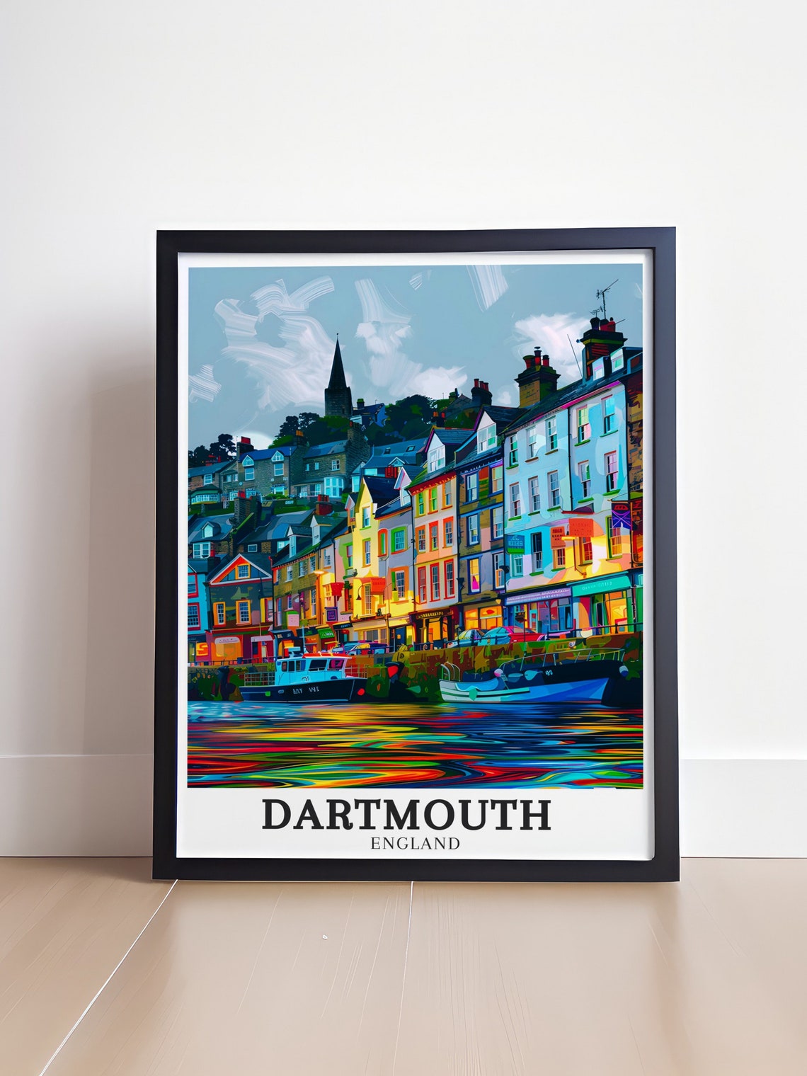 Dartmouth England Colorful Waterfront Buildings Reflection Poster - Image 4
