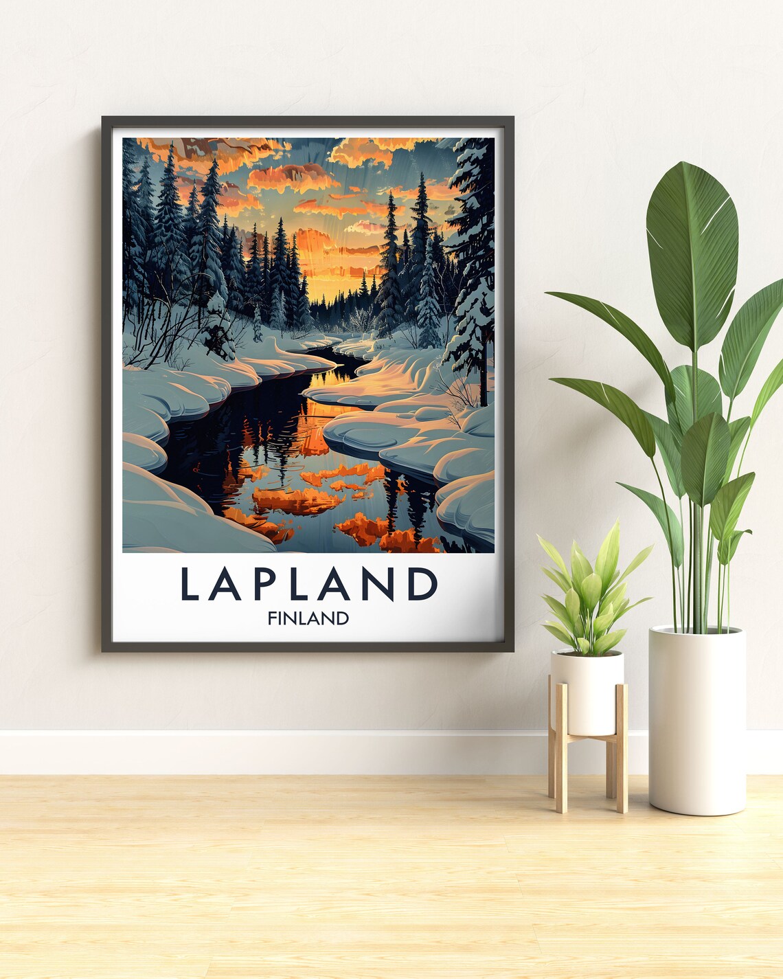 Lapland Finland Snowy Forest River Sunset Vintage Travel Poster - Image 3