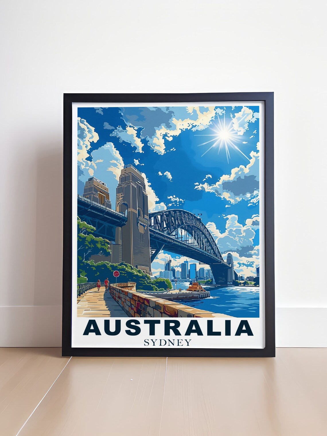 Sydney Harbour Bridge Sunny Retro City Travel Poster Australia - Image 4