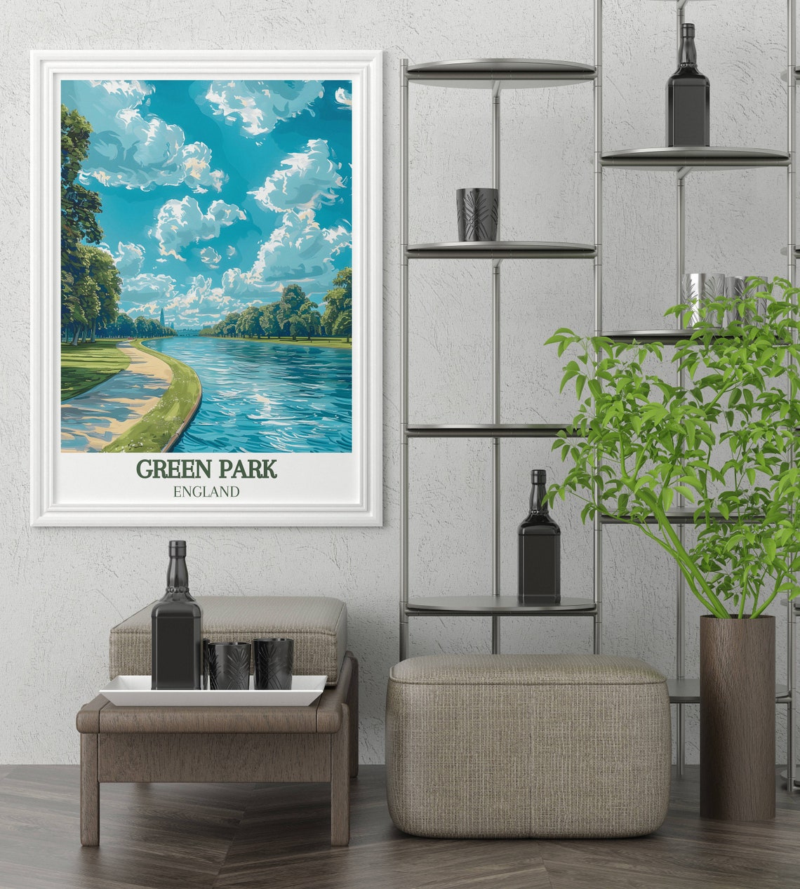 Green Park England Winding River Blue Sky Summer Stroll Poster - Image 2