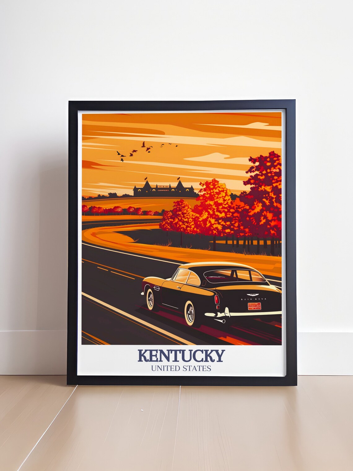 Kentucky Vintage Black Sports Car Autumn Sunset Road Travel Poster - Image 4