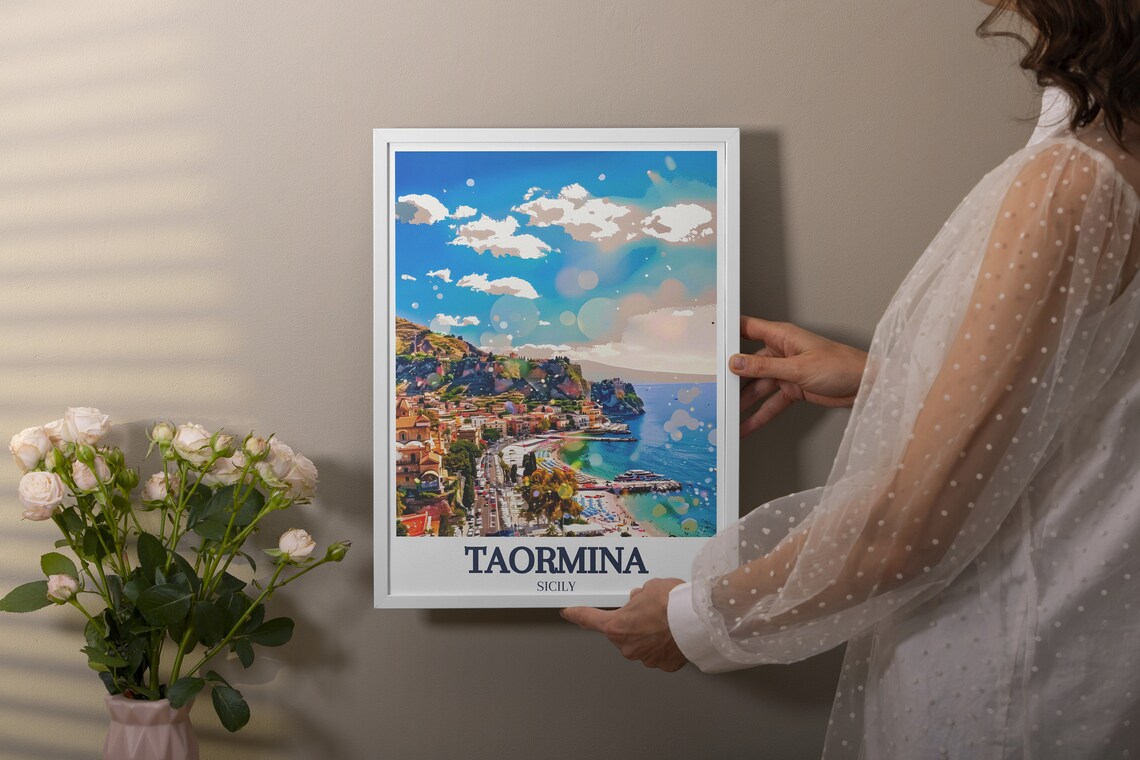 Taormina Sicily Isola Bella Bay Beach Coastline Travel Poster - Image 2