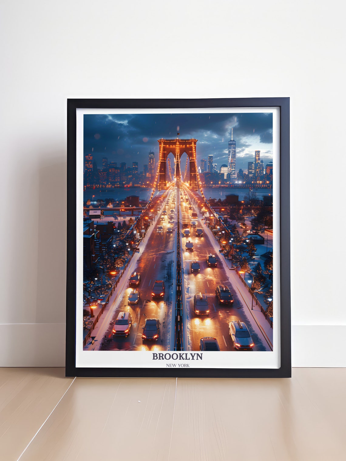 Brooklyn Bridge Night Lights With Manhattan Skyline Traffic Poster - Image 4