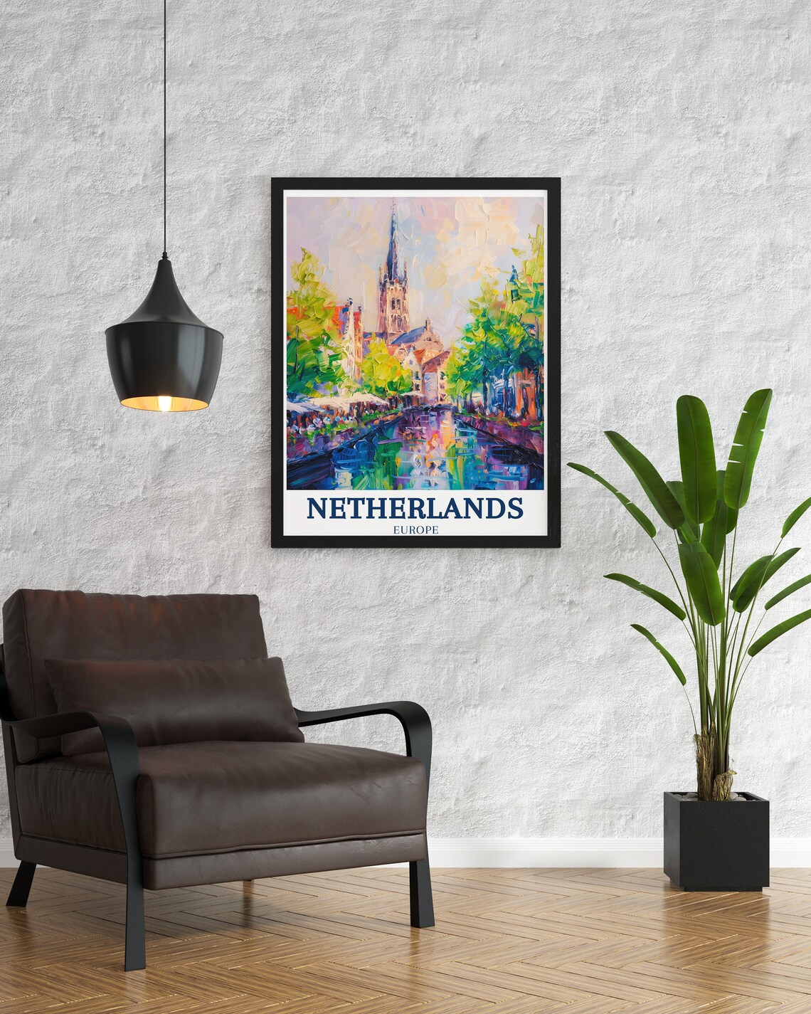 Netherlands Dutch Canal Church Spire Impressionist Painting Poster - Image 3