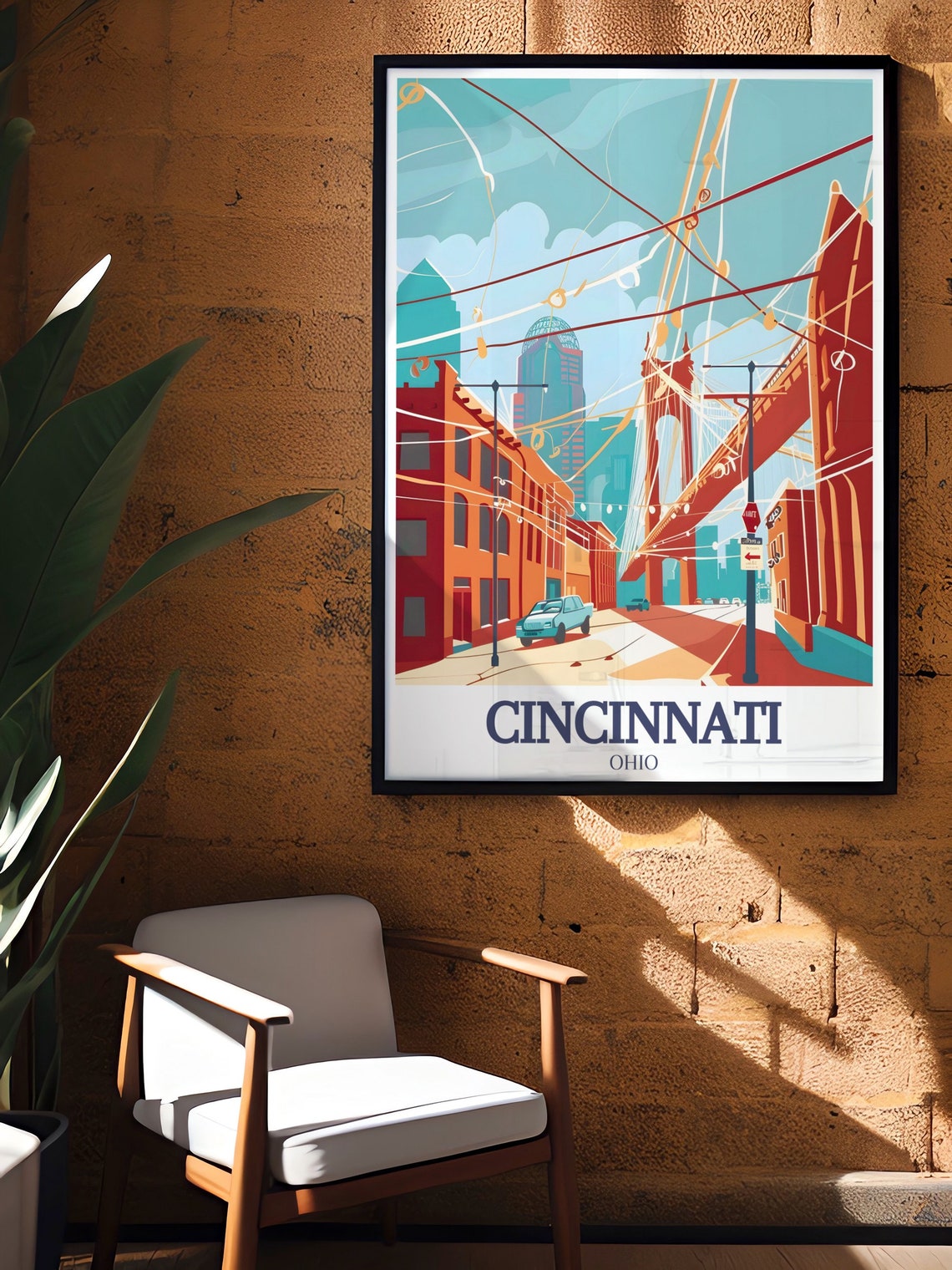 Cincinnati Roebling Suspension Bridge Street View Ohio Poster - Image 2
