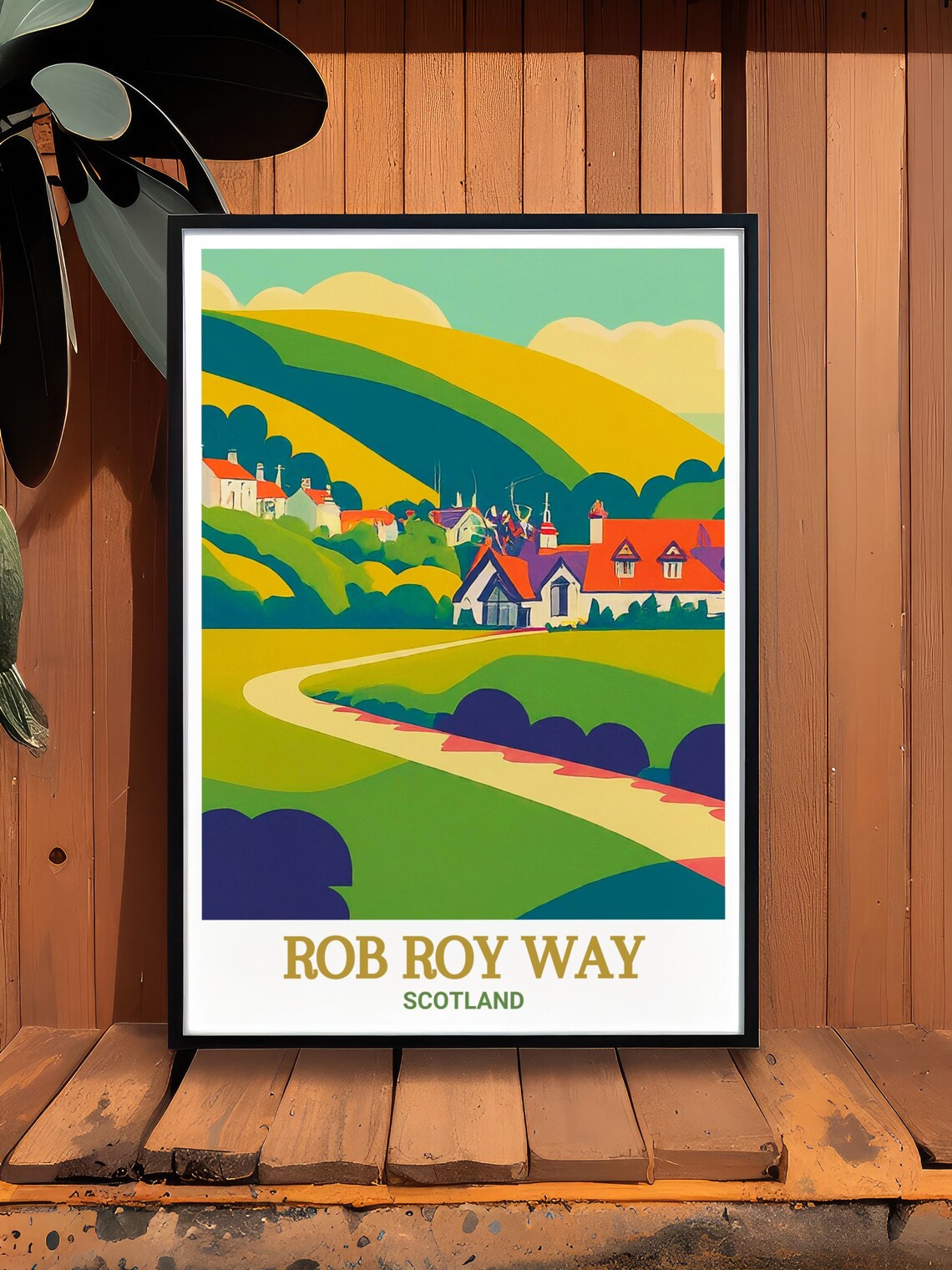 Rob Roy Way Scotland Red Roof Village Winding Road Colorful Poster - Image 2
