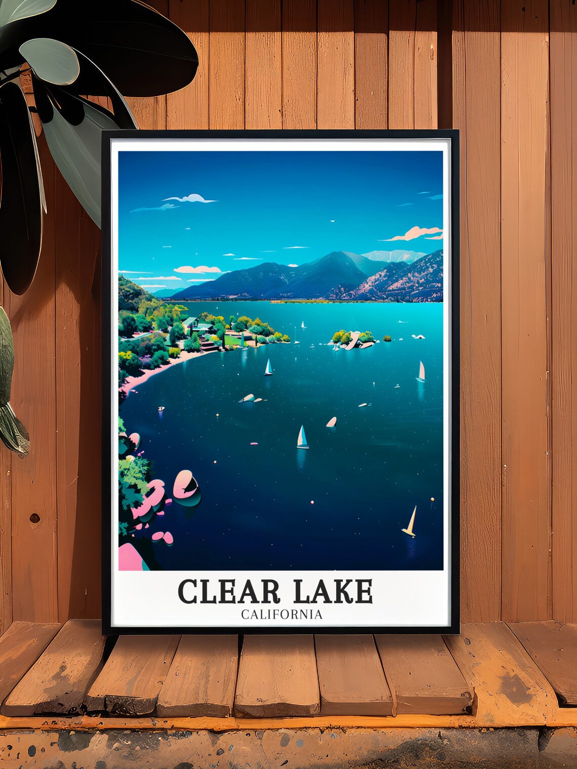 Clear Lake California Sailboats And Islands Panoramic Aerial Poster - Image 2