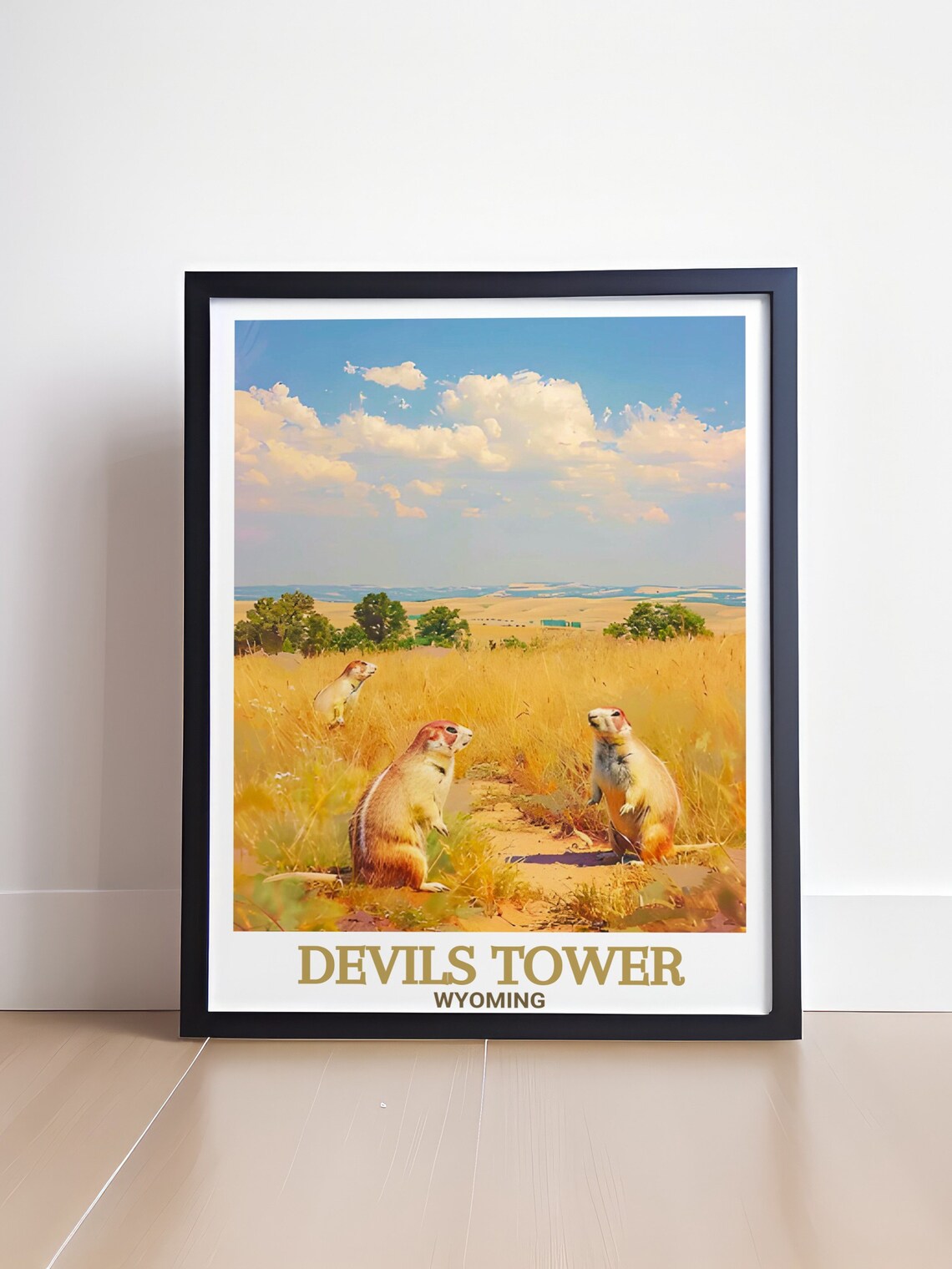 Devils Tower Wyoming Prairie Dogs Golden Grassland Travel Poster - Image 4