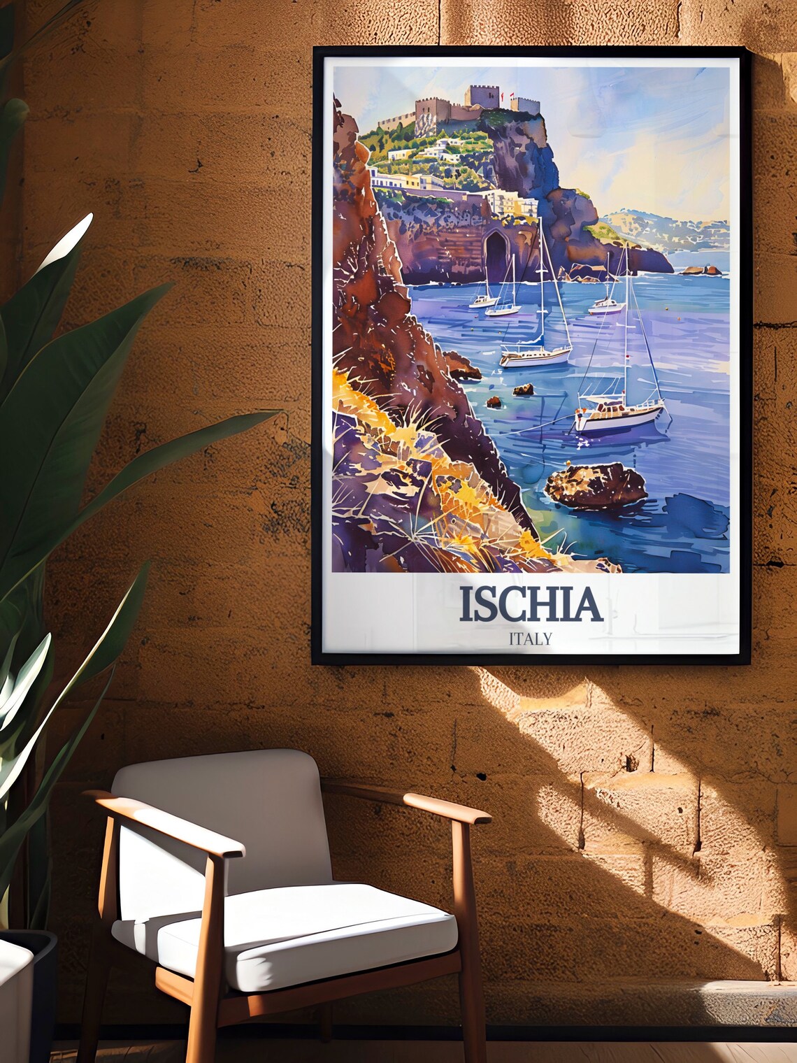 Ischia Italy Aragonese Castle And Sailboats In The Bay Poster - Image 2