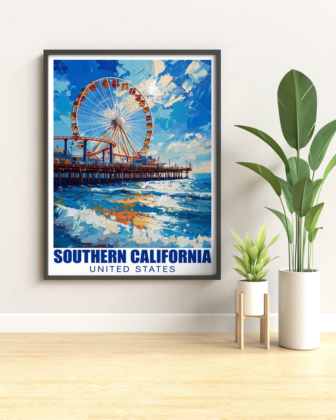 Southern California Santa Monica Pier Ferris Wheel Pacific Ocean Travel Poster - Image 3