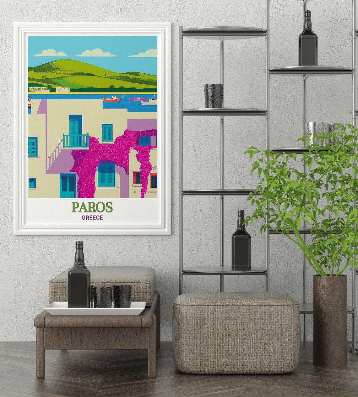 Paros Greece Bougainvillea House Blue Shutters Harbor Poster - Image 3