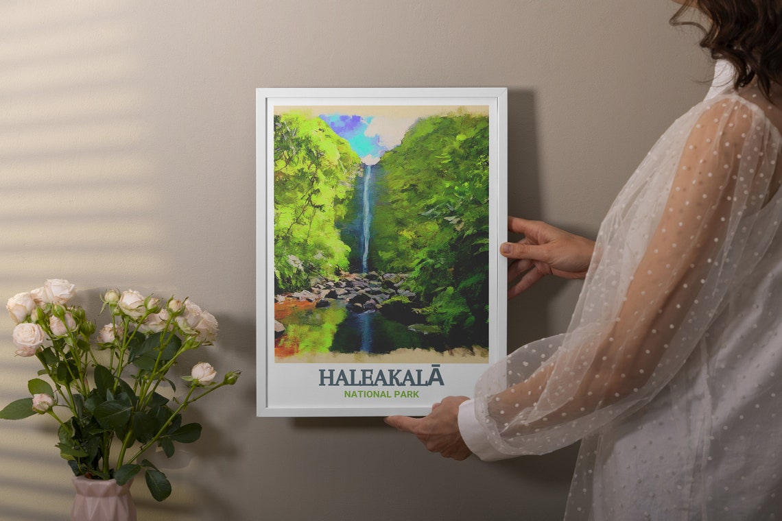 Haleakalā National Park Tall Waterfall Lush Valley Travel Poster - Image 2