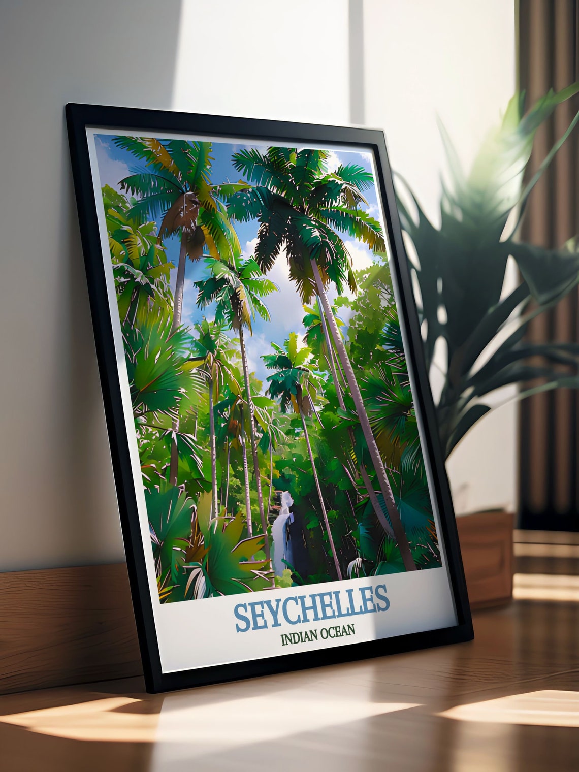 Seychelles Indian Ocean Tropical Palm Forest Waterfall Travel Poster - Image 3
