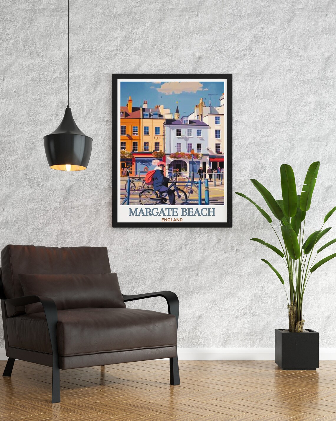 Margate Beach England Old Town Colorful Street Cyclist Art Poster - Image 3