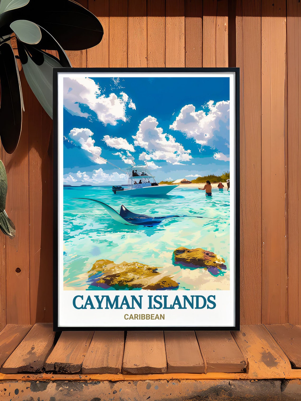Cayman Islands Stingray Turquoise Shallows Caribbean Boat Poster - Image 2