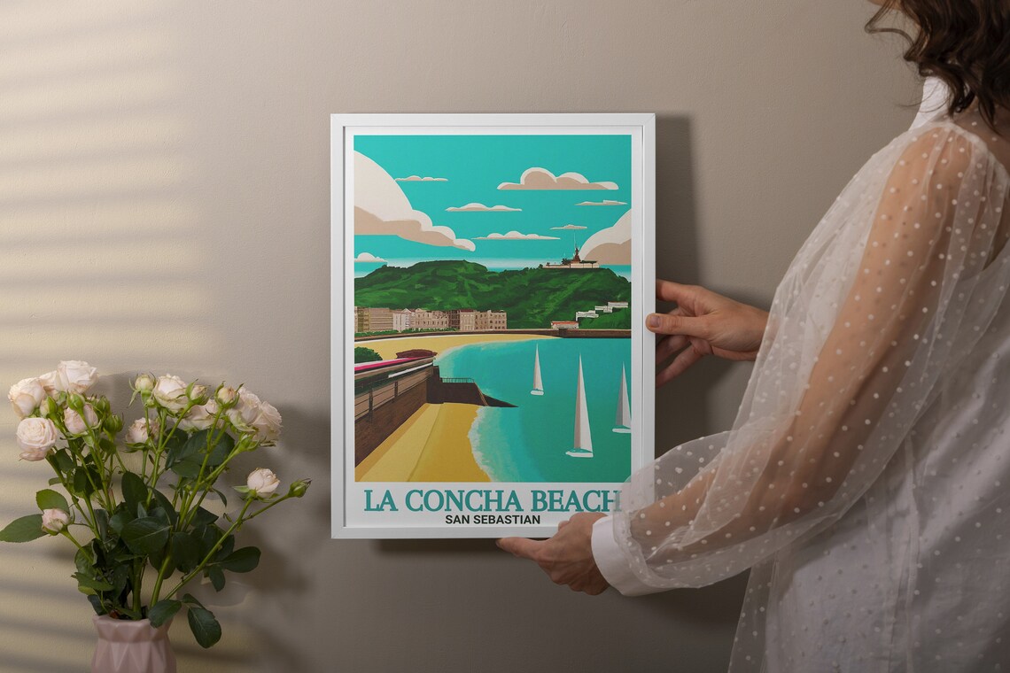 La Concha Bay San Sebastian Sailboats Seaside Charm Travel Poster - Image 3