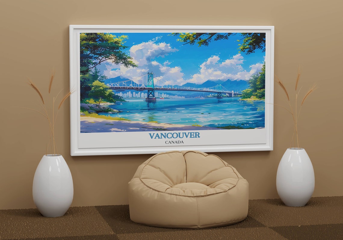 Vancouver Canada Lions Gate Bridge Over Sparkling Water Poster - Image 2