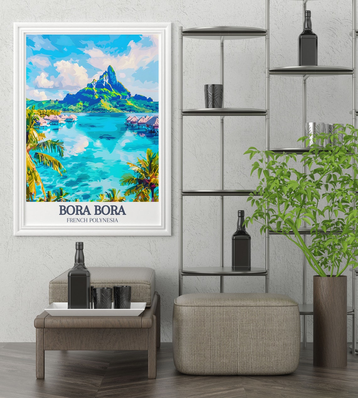 Bora Bora Mount Otemanu Overwater Bungalows Palms Travel Poster - Image 3