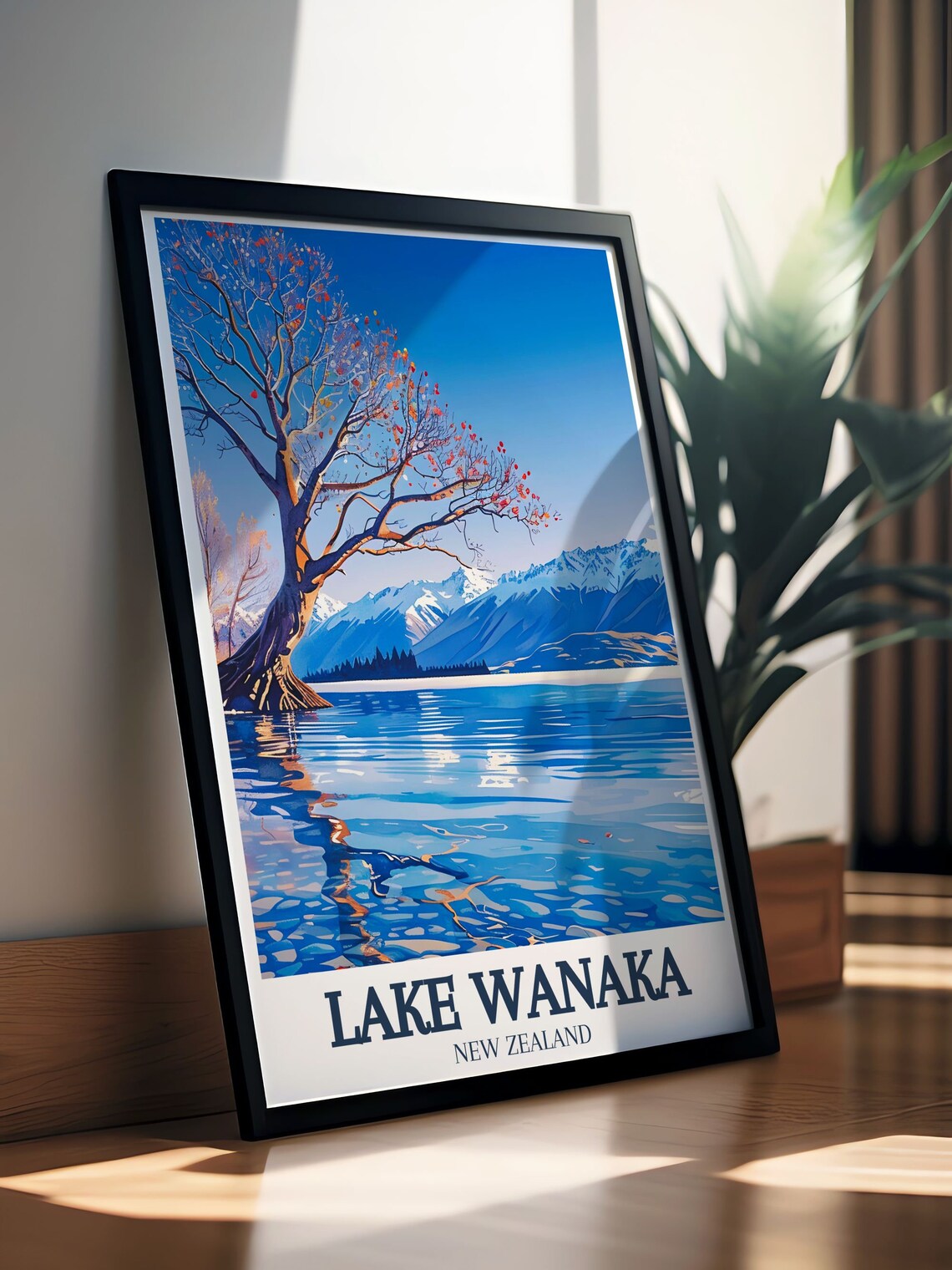 Lake Wanaka New Zealand Island Tree Mountain View Scenic Travel Poster - Image 4