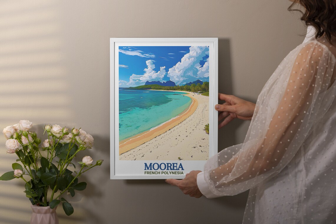Moorea Temae Beach White Sand Turquoise Lagoon Tropical Travel Poster - Image 2
