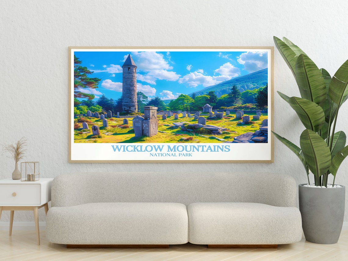 Wicklow Mountains Glendalough Round Tower Meadow Ireland Poster - Image 3