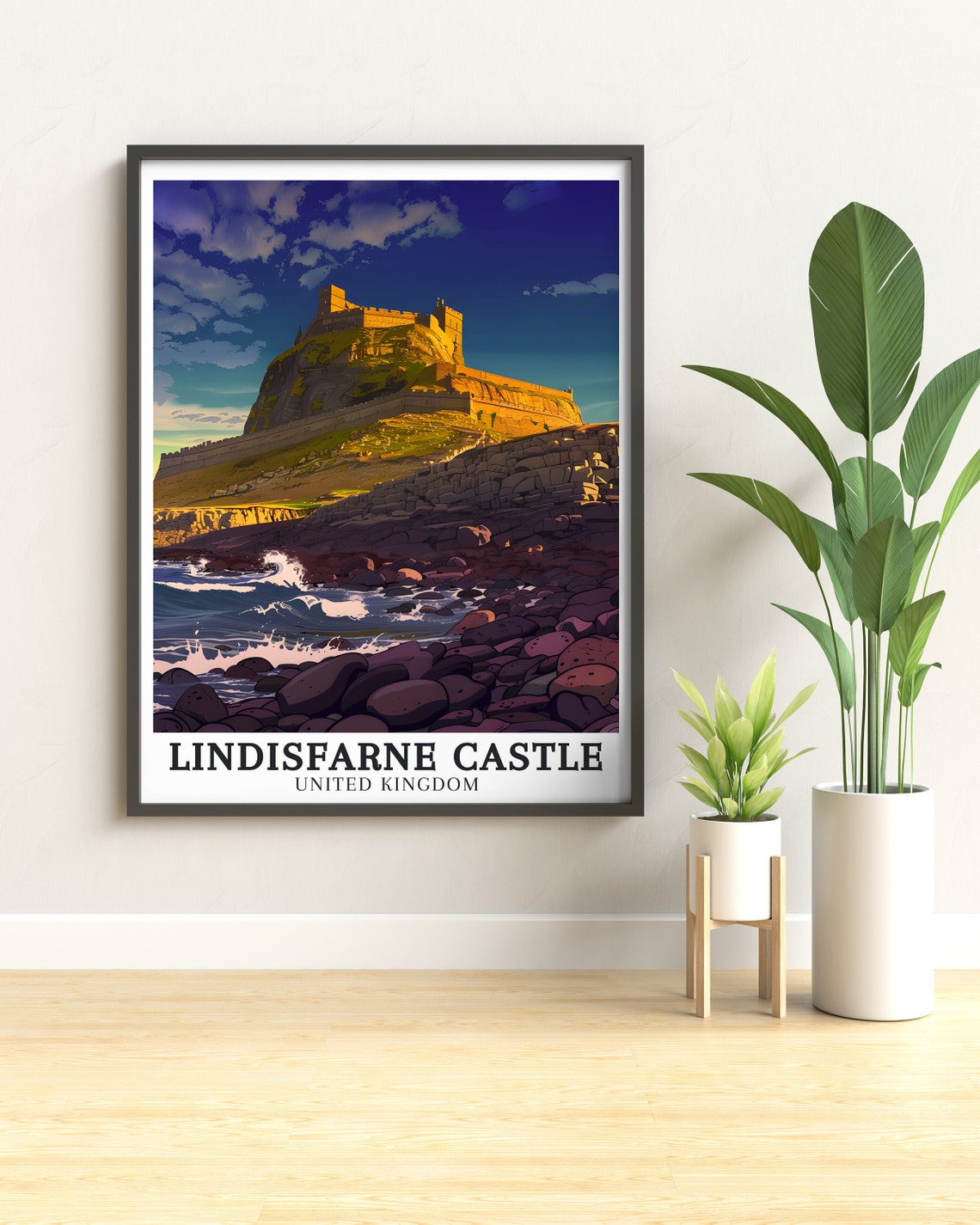Lindisfarne Castle United Kingdom Night Fortress Deep Blue Sky Poster - Image 2