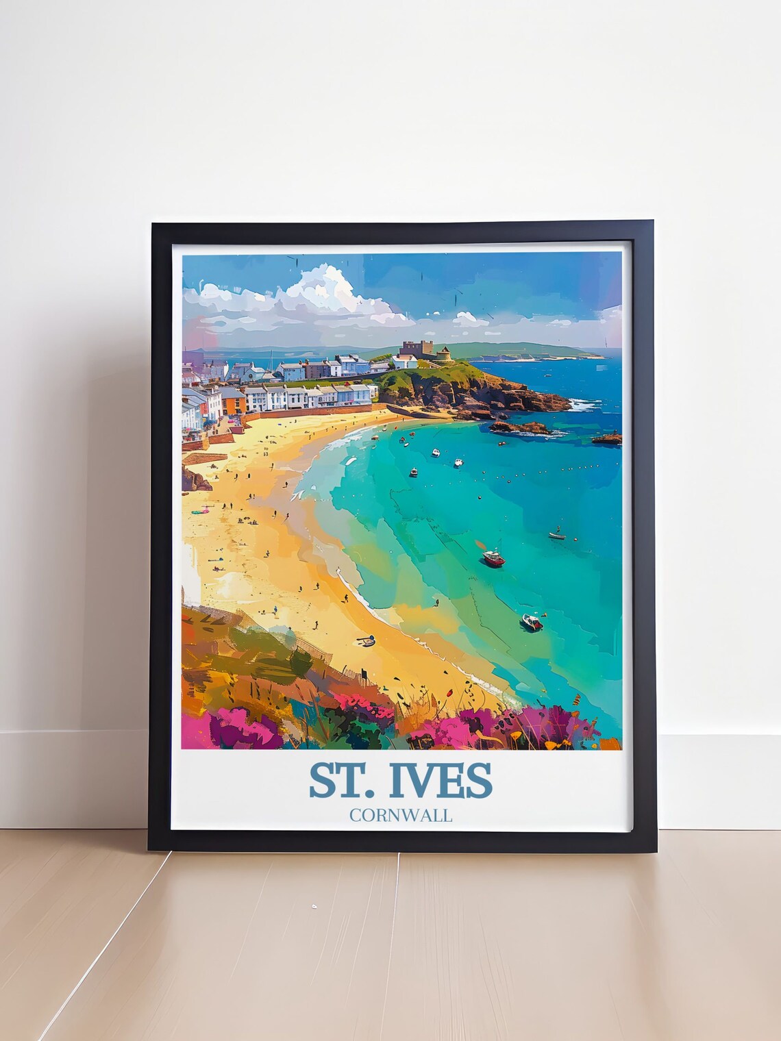 St Ives Cornwall Porthmeor Beach Golden Sand Boats Summer Poster - Image 4