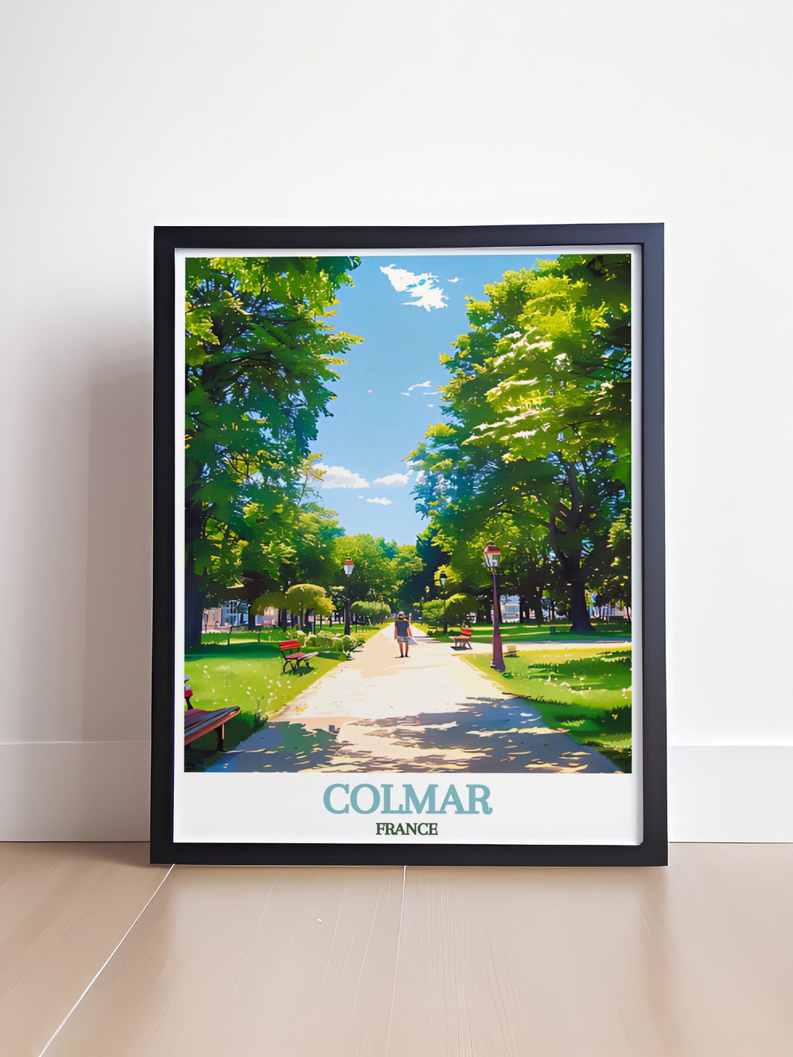 Colmar France Sunlit Park Tree-Lined Avenue Summer Travel Poster - Image 4