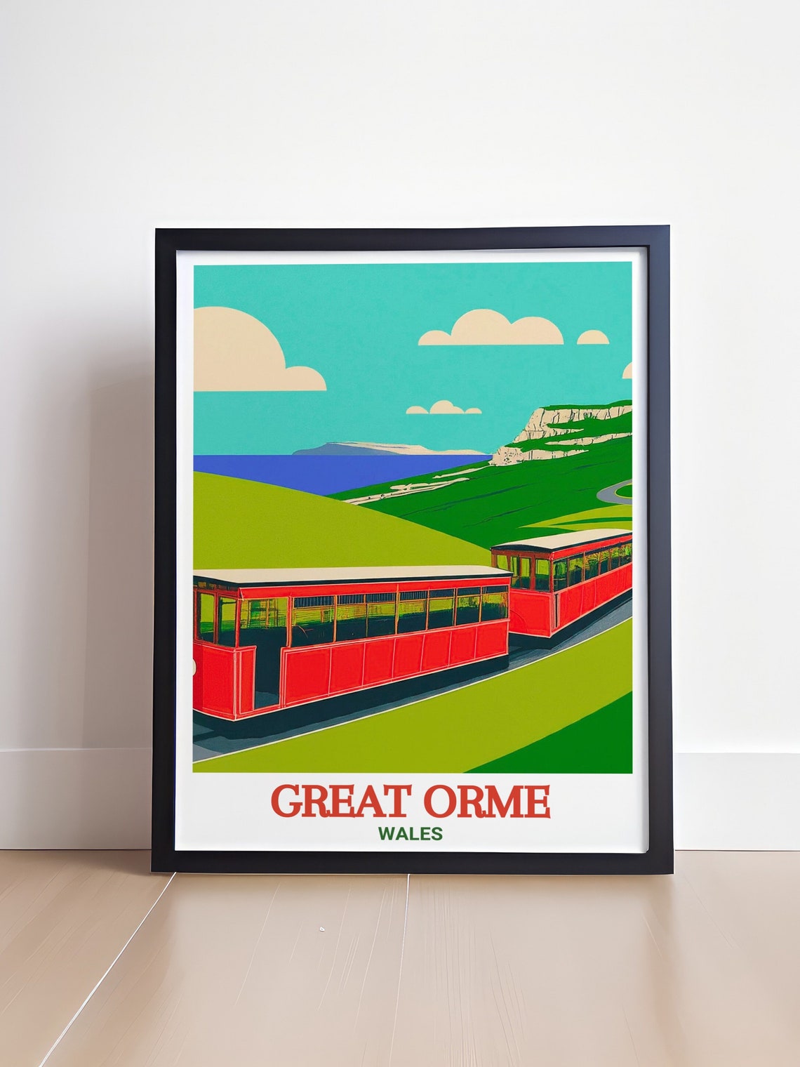 Great Orme Wales Historic Red Tramway Cars Mountain View Poster - Image 4