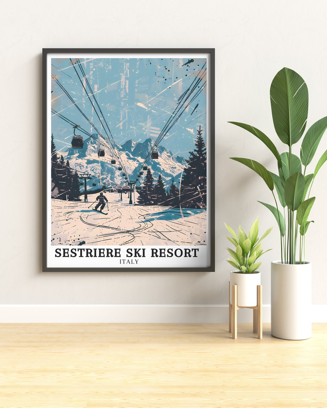 Sestriere Ski Resort Italy Gondolas Over Snowy Slopes Poster - Image 2
