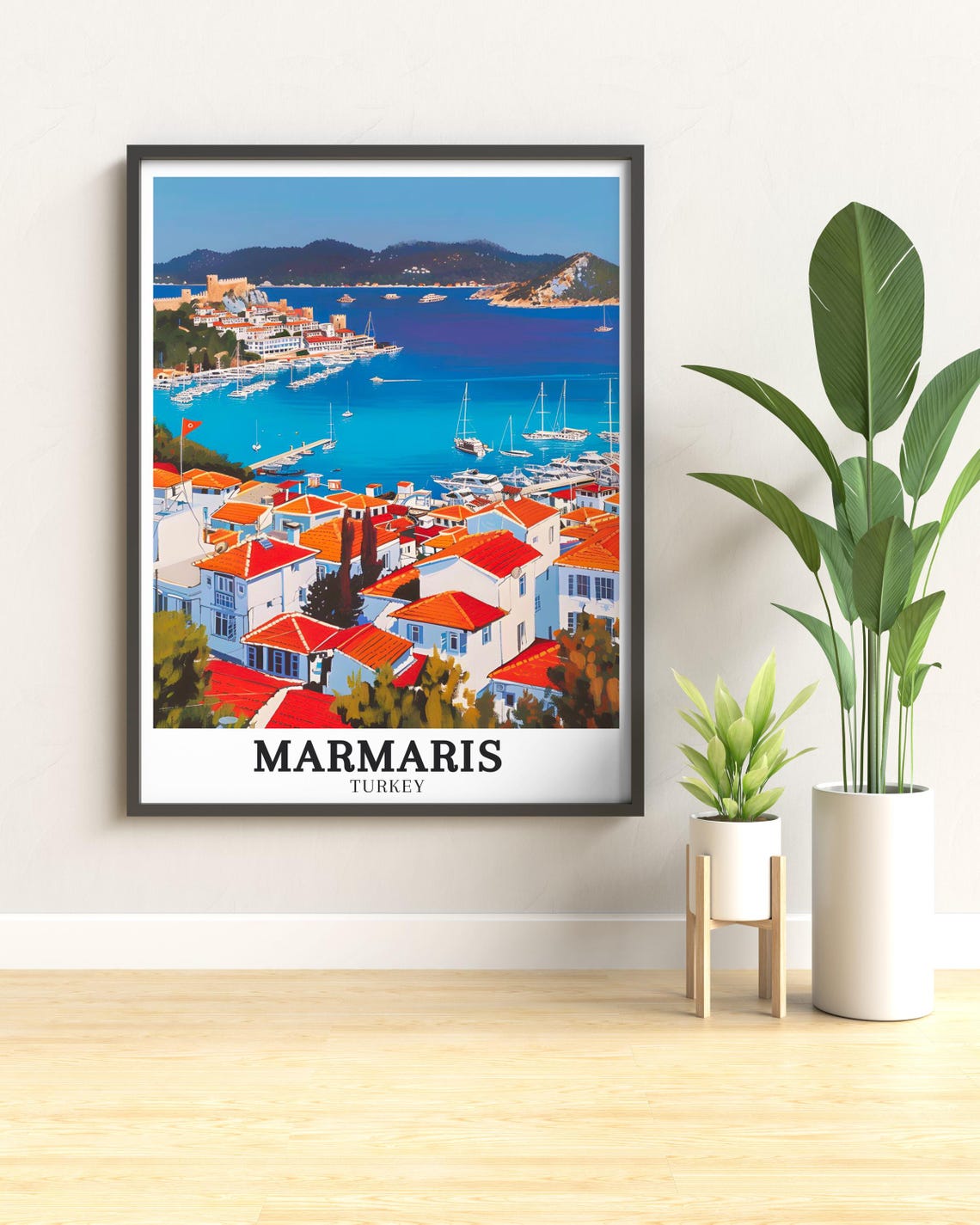 Marmaris Turkey Coastal Harbor Marina with Red Roofs and Yachts Poster - Image 4