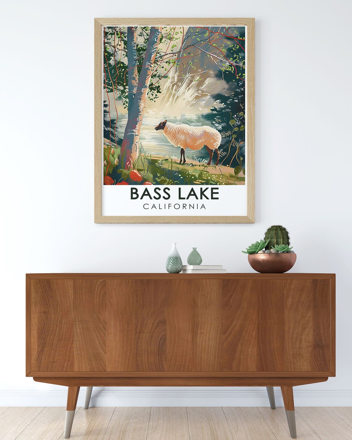 Bass Lake California Sheep Grazing at the Woodland Shore Poster - Image 2
