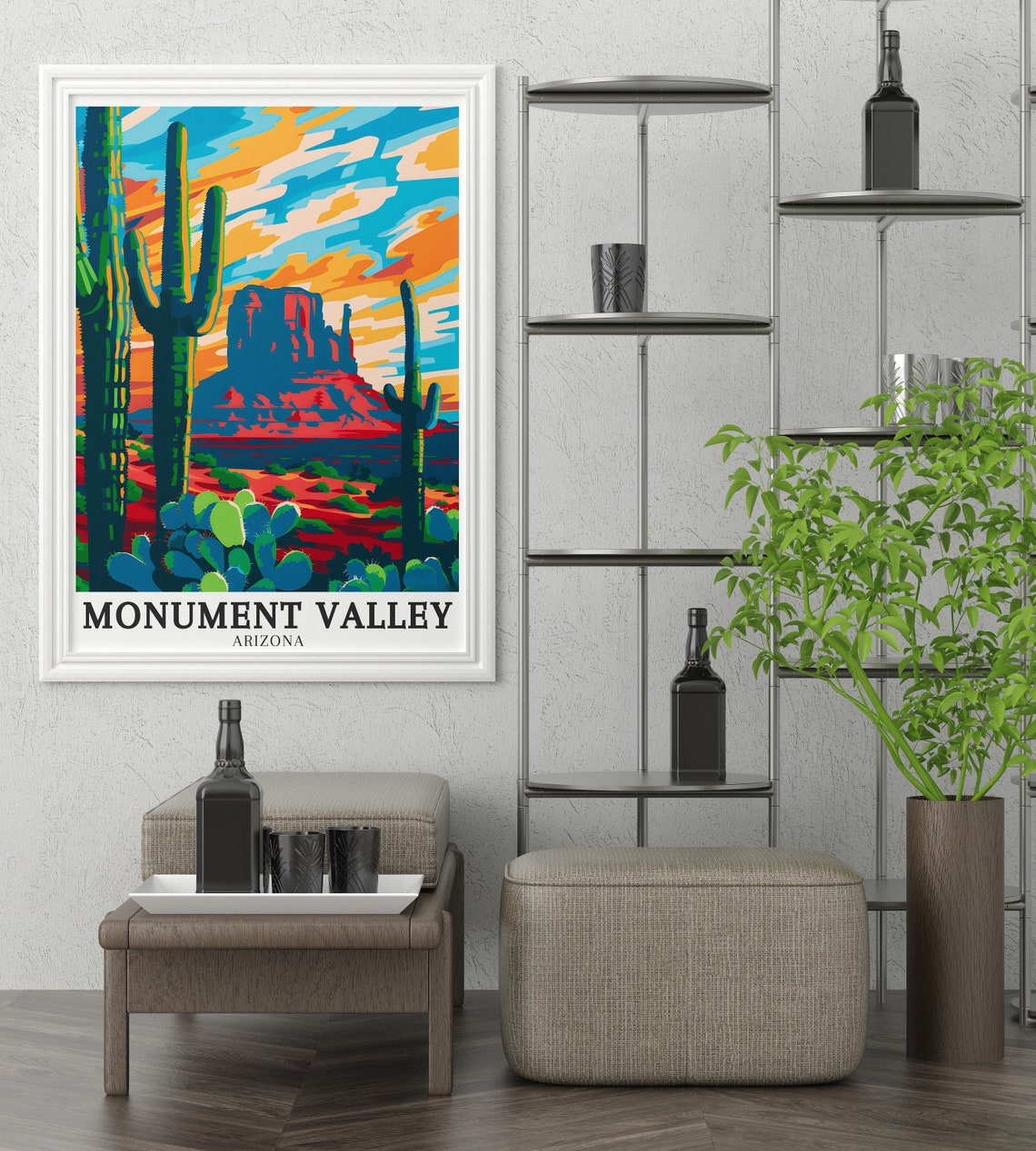 Monument Valley Saguaro Cactus Sunset Desert Butte Travel Poster - Image 2