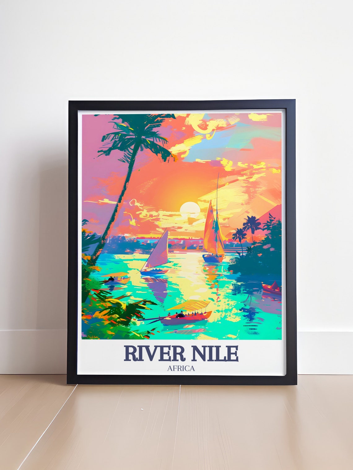 River Nile Africa Felucca Sailboats Sunset Glow Scene Travel Poster - Image 4