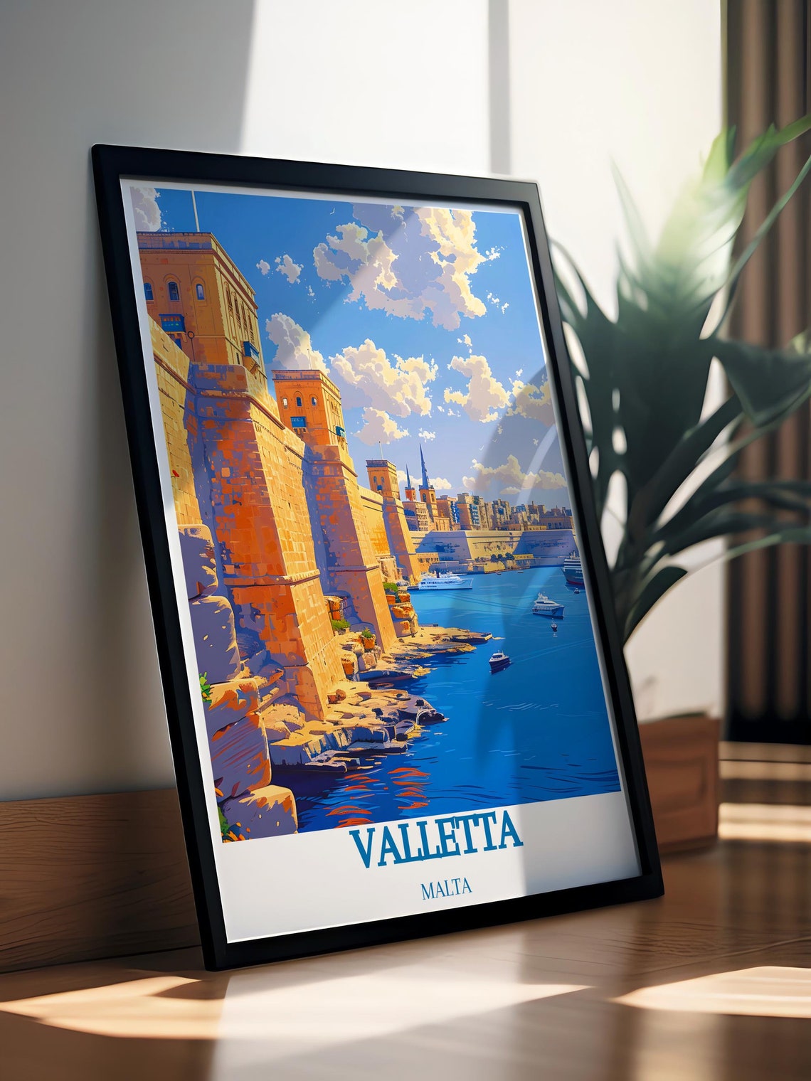 Valletta Malta Grand Harbour Limestone Bastions Seaside Travel Poster - Image 3
