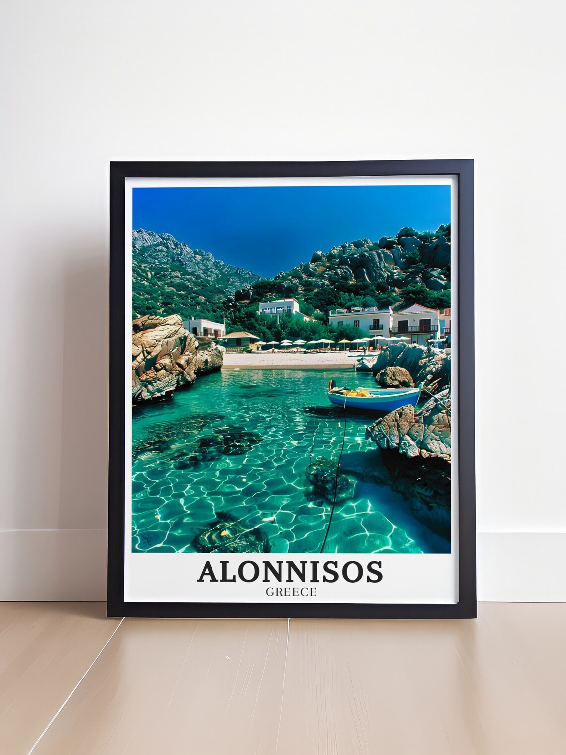 Alonnisos Turquoise Cove with Fishing Boat Greece Travel Poster - Image 4