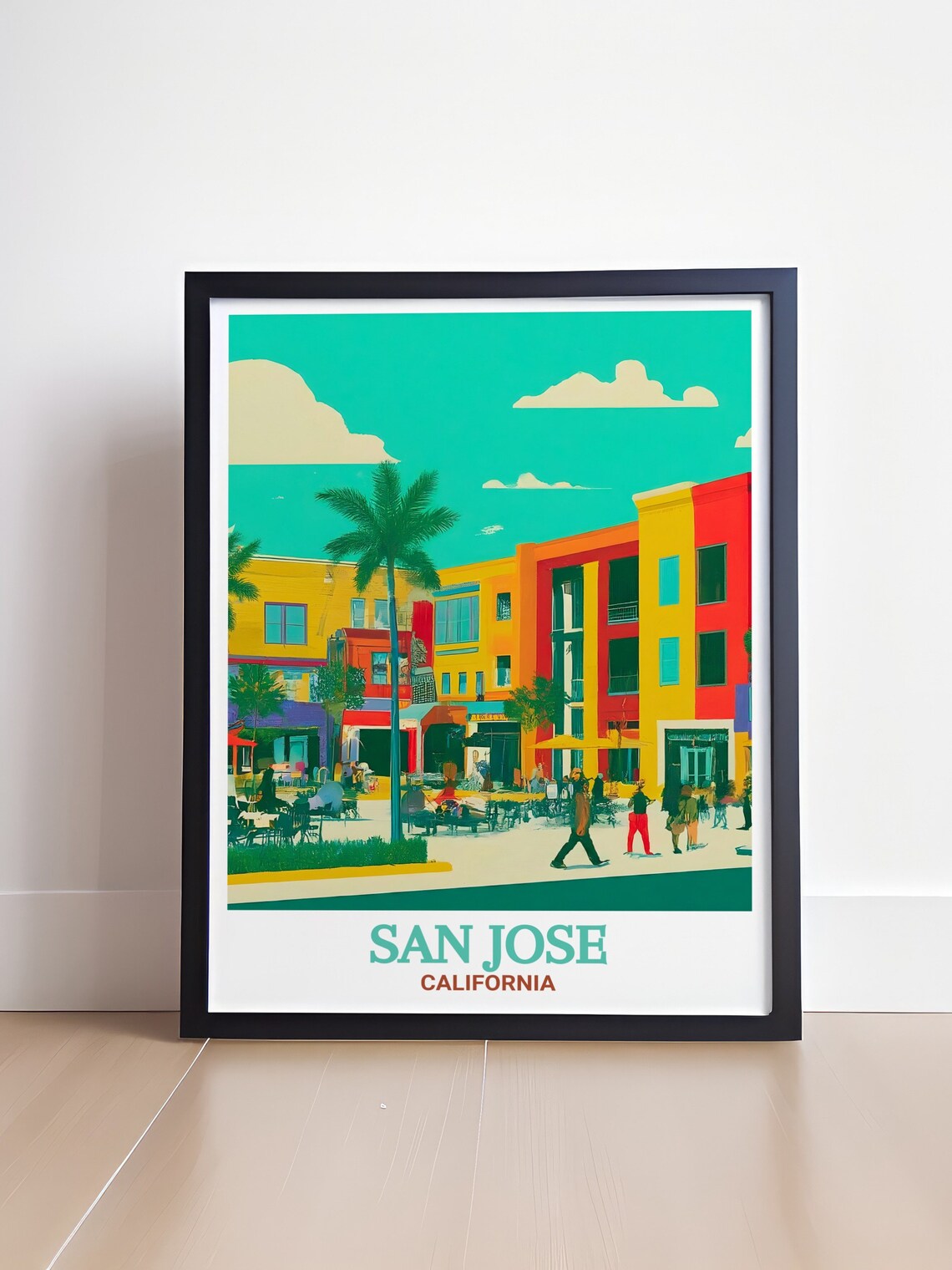 San Jose California Santana Row Colorful Street Scene Travel Poster - Image 4