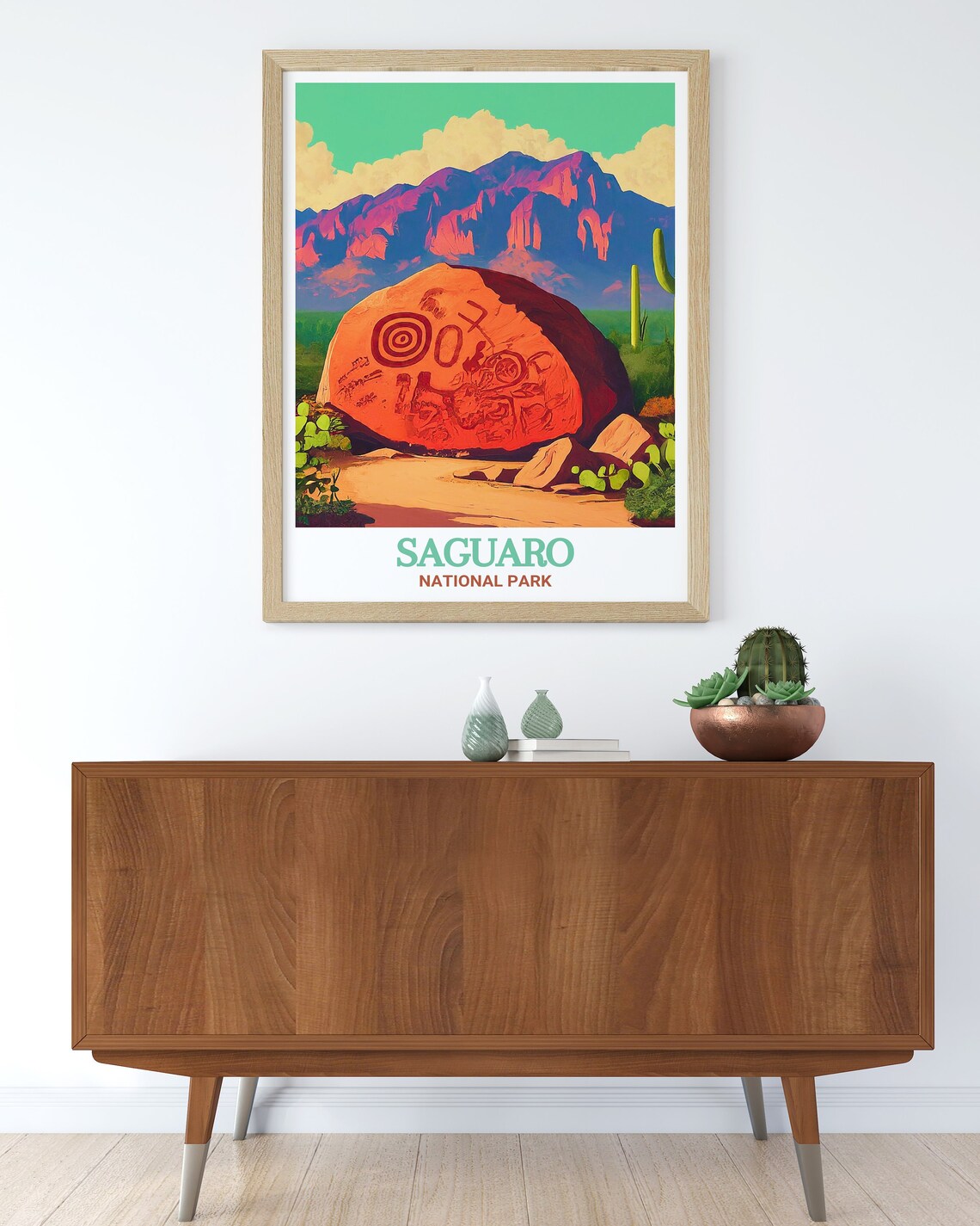 Saguaro Signal Hill Petroglyph Boulder Desert Mountains Poster - Image 3