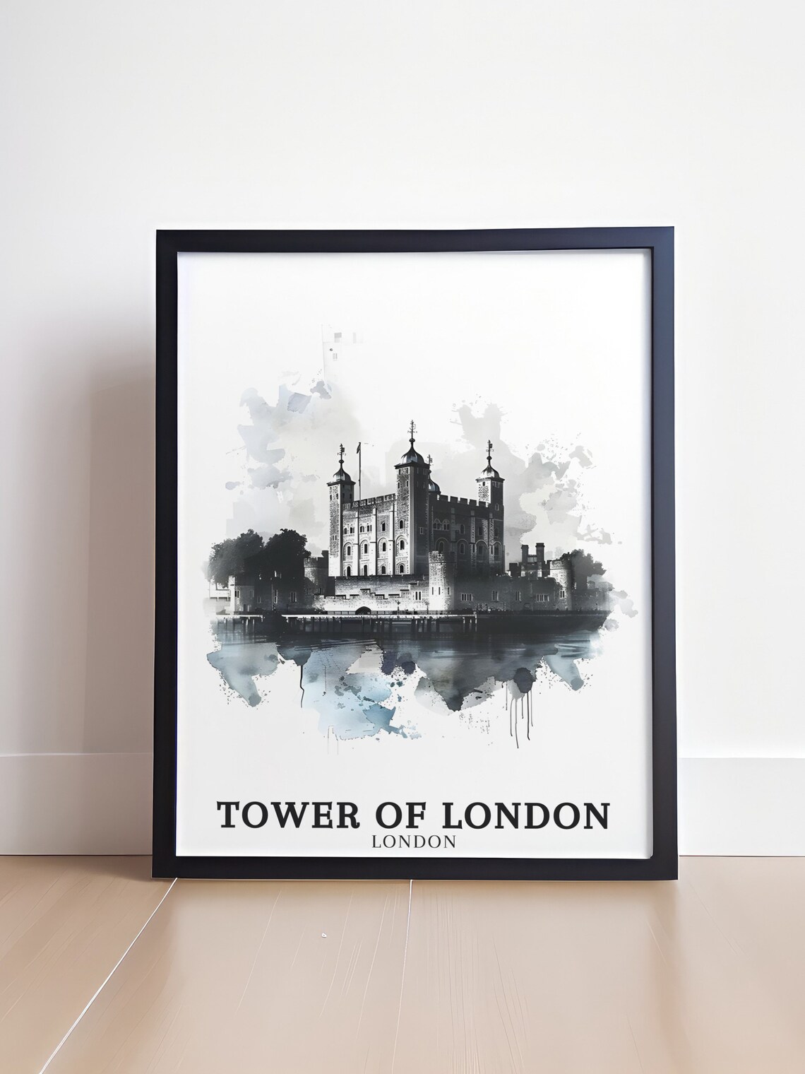 Tower Of London Monochrome Watercolor Thames Riverside London Poster - Image 4