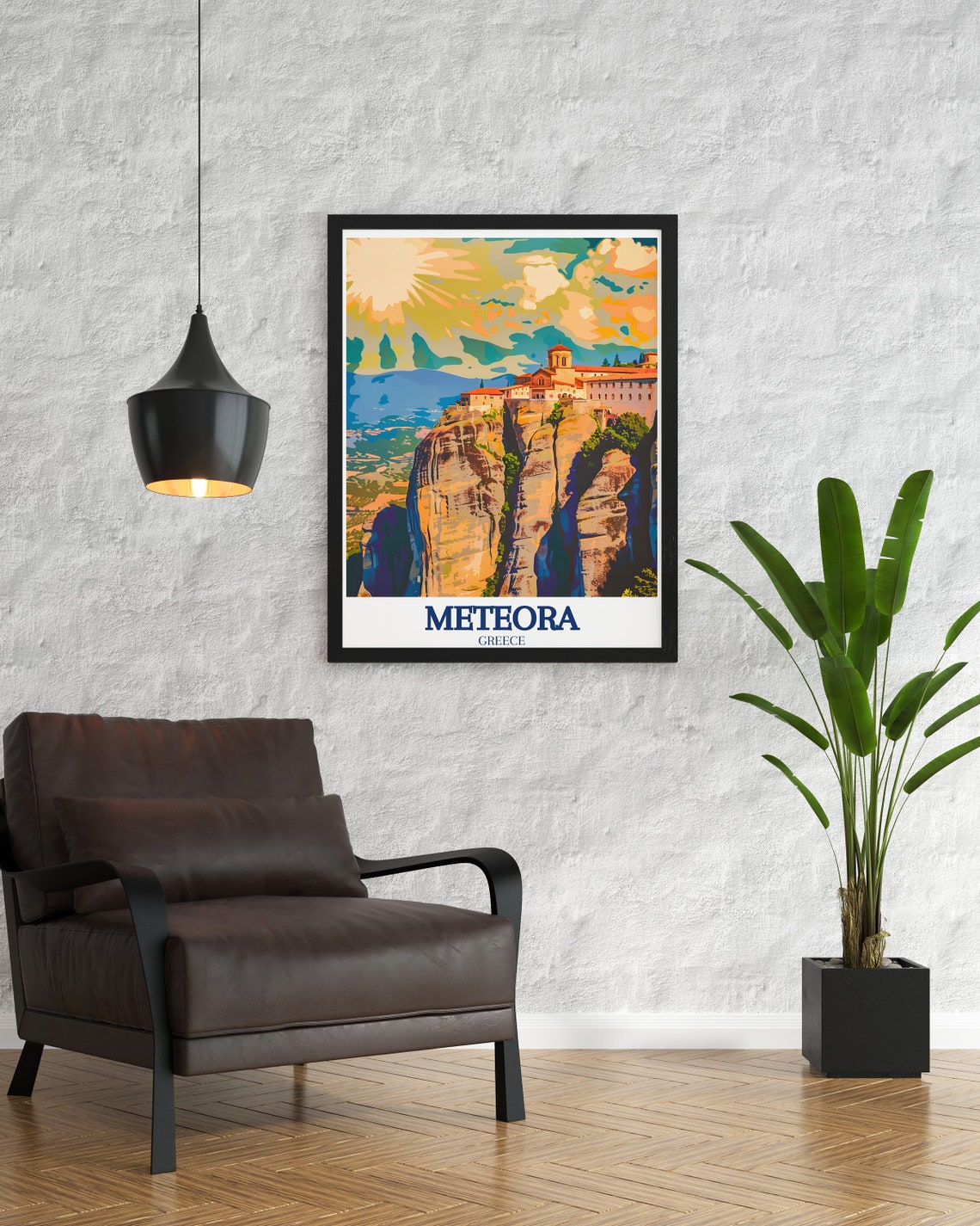 Meteora Cliffs With a Fiery Sunset Over Greece Travel Poster - Image 2