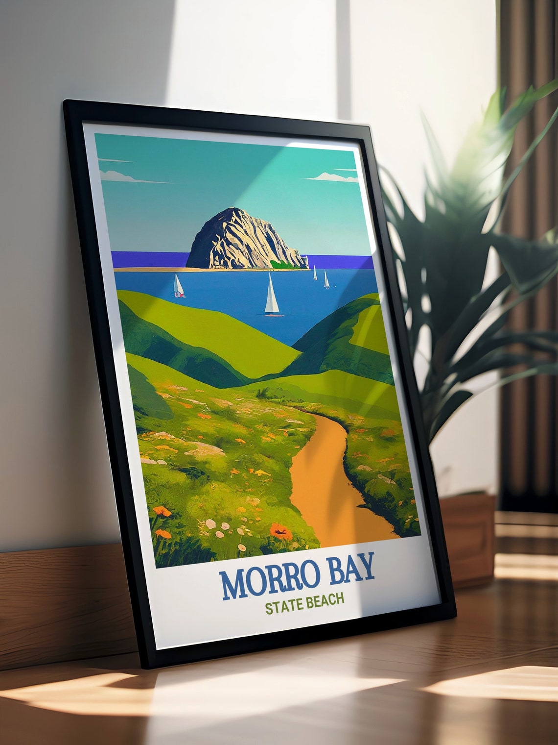 Morro Bay Sailboats And Green Hills California Scenic Travel Poster - Image 2