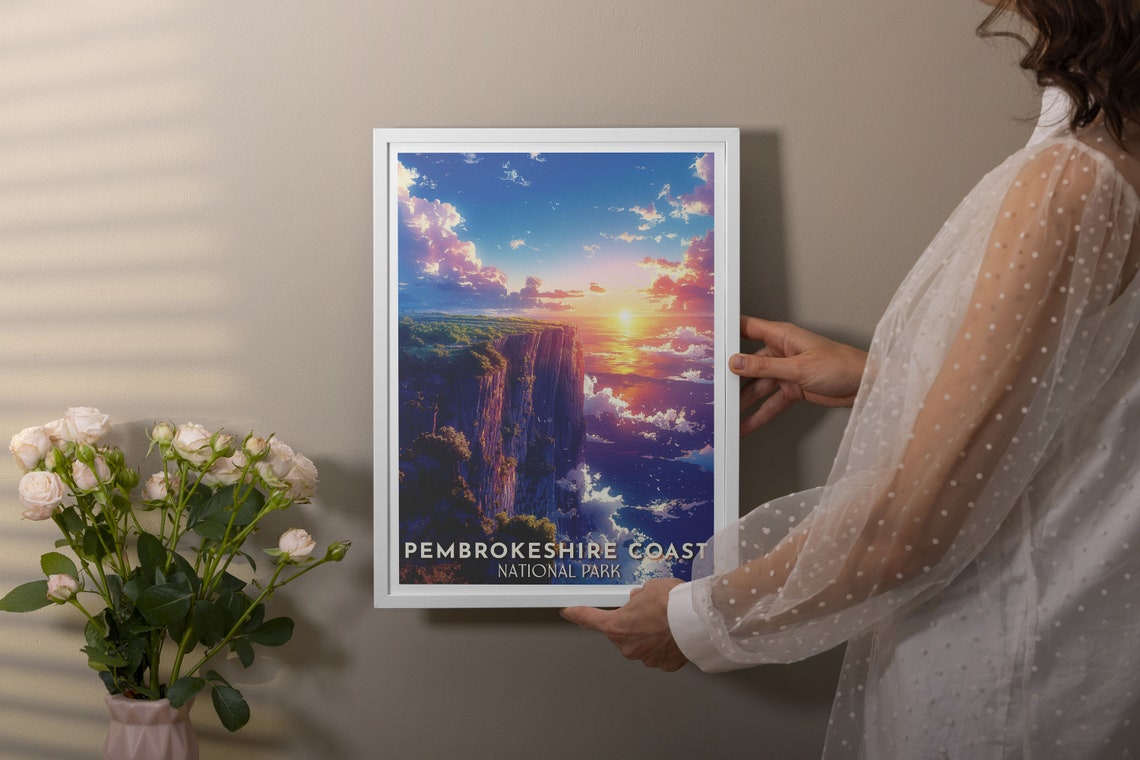 Pembrokeshire Coast Dramatic Cliffs Sunset Over the Sea Poster - Image 2