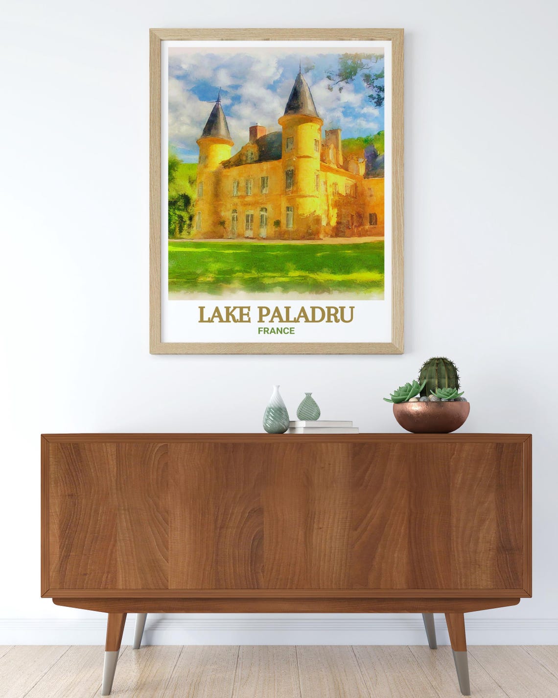 Watercolor French Chateau With Twin Turrets Lake Paladru Poster - Image 3