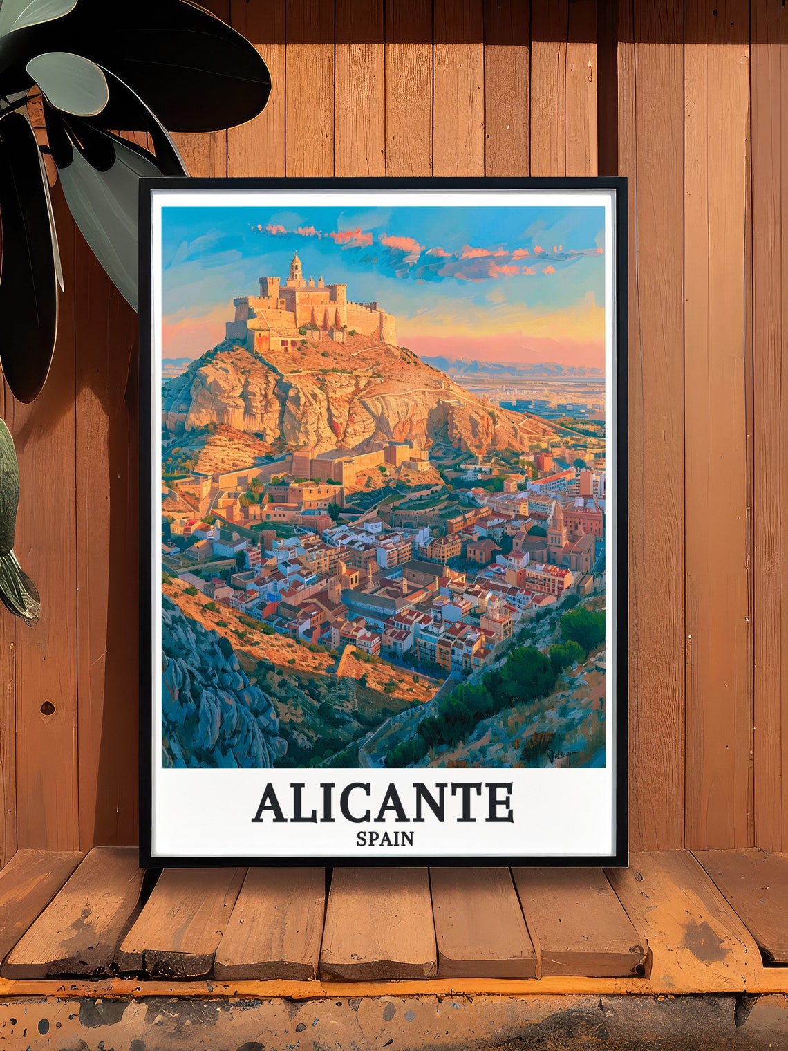 Alicante Spain Santa Barbara Castle Sunset Mountain View Poster - Image 2